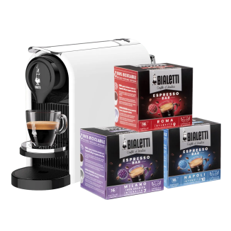 Espressor cu capsule GIOIA PLUS WHITE cu 3 cutii de capsule